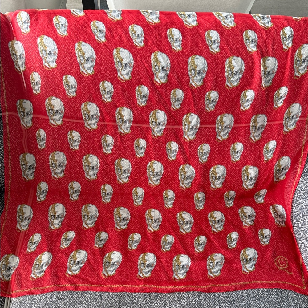 Alexander McQueen Red Skull Patterned Silk Scarf